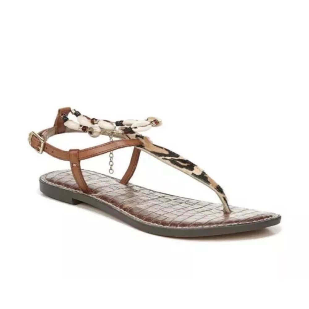 New Sam Edelman leather Geena Anklet Flat Sandals Brown Size 6.5M
